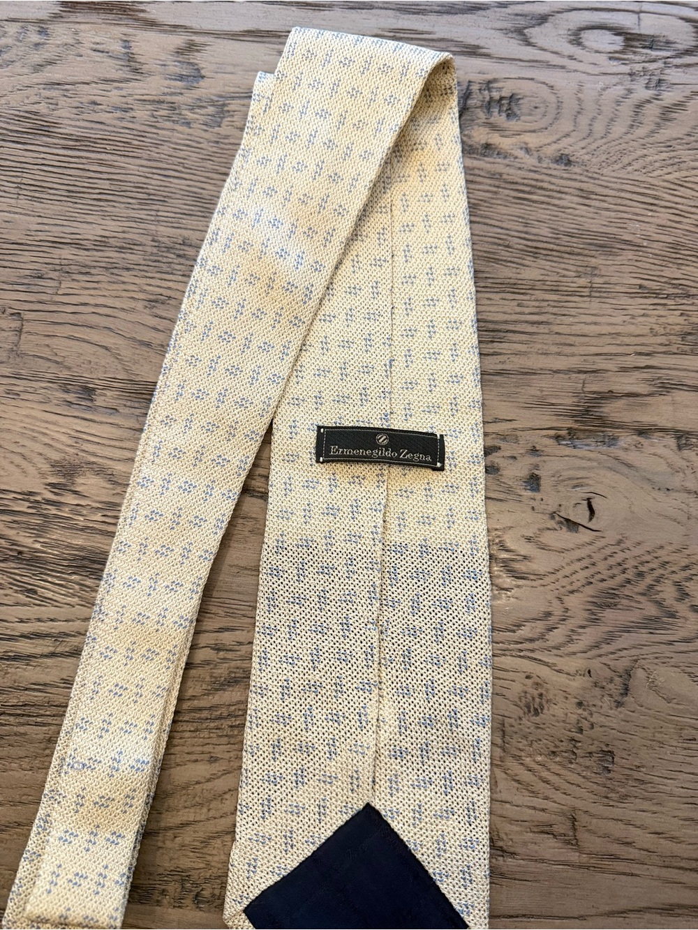 Ermenegildo Zegna Cream Tie with Subtle Blue Micro-Pattern